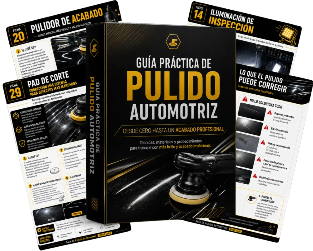 Mockup de la Guía Práctica de Pulido Automotriz con páginas internas