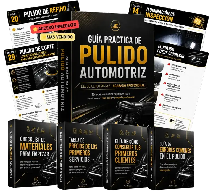 Mockup de la Guía de Pulido Automotriz desde Cero con todos los bonos incluidos